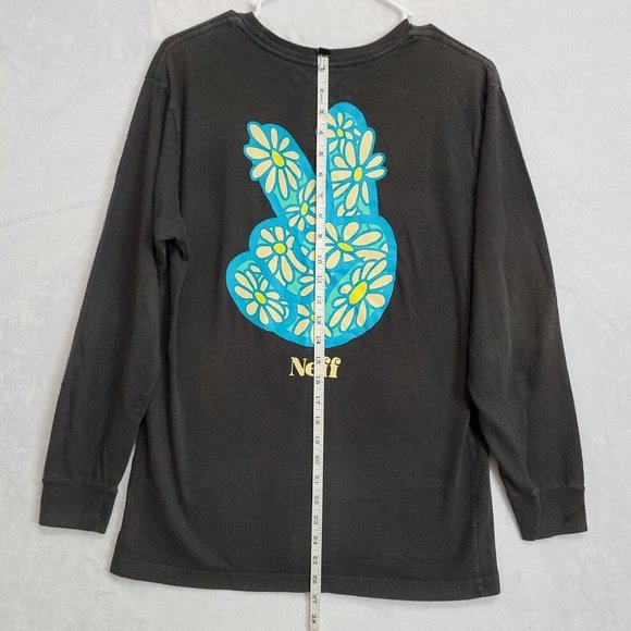 Neff Men's Black Long Sleeve T-Shirt Size M Peace Sign Retro Surf Skate Sk8 - Picture 6 of 10